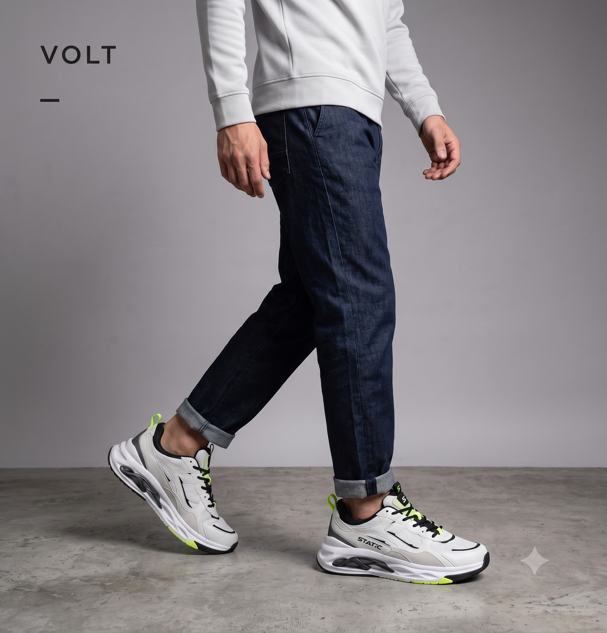 Model walking in STATIC Volt sneakers