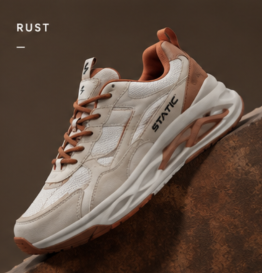 STATIC Rust sneaker in cream with rust-orange accents
