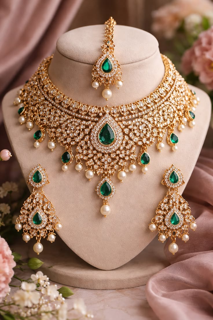 Emerald and gold bridal suite