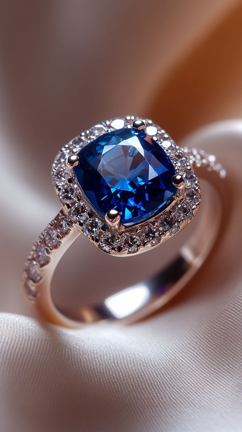 Blue sapphire halo ring